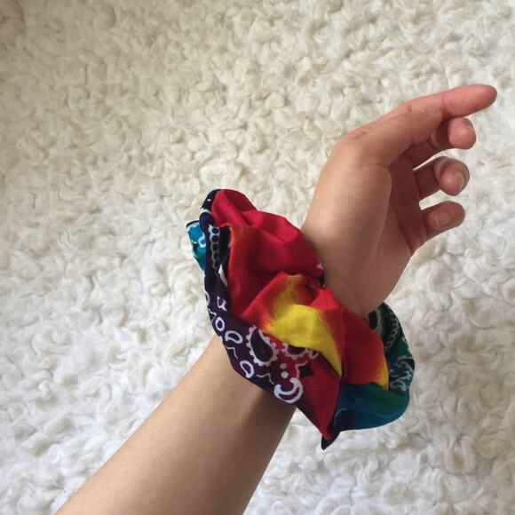 Handmade Rainbow Swirl Bandana Scrunchies. - Picture 5 of 8